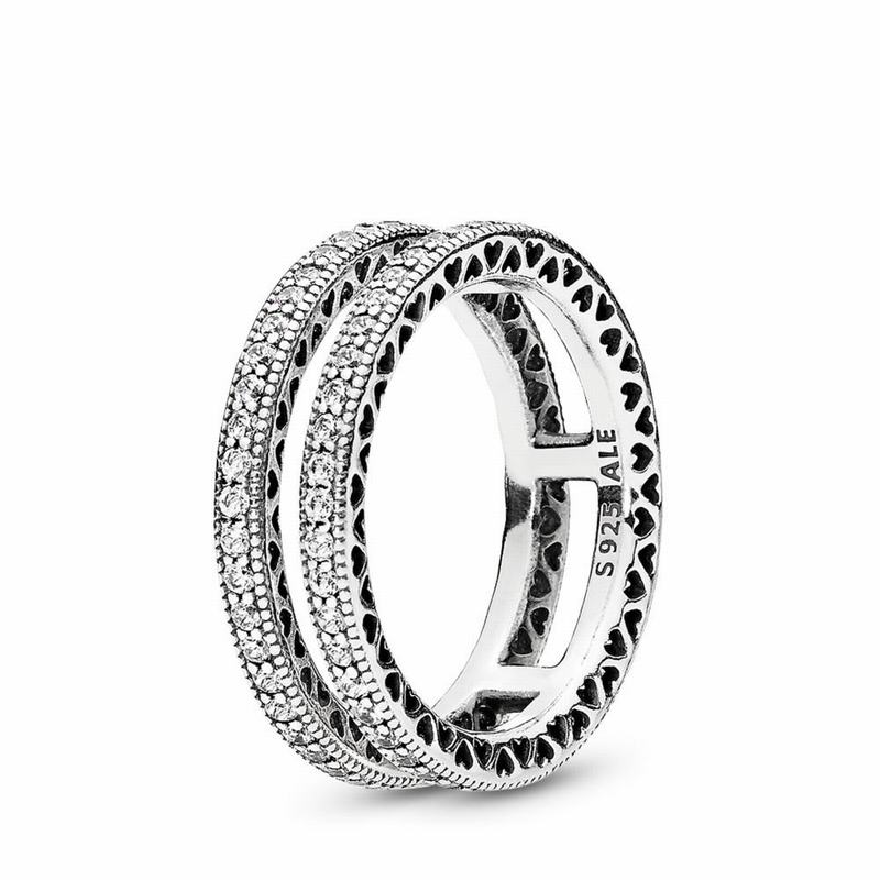 Pandora Double Hearts Stackable Ring Clearance NZ, Sterling Silver (678450-RXL)